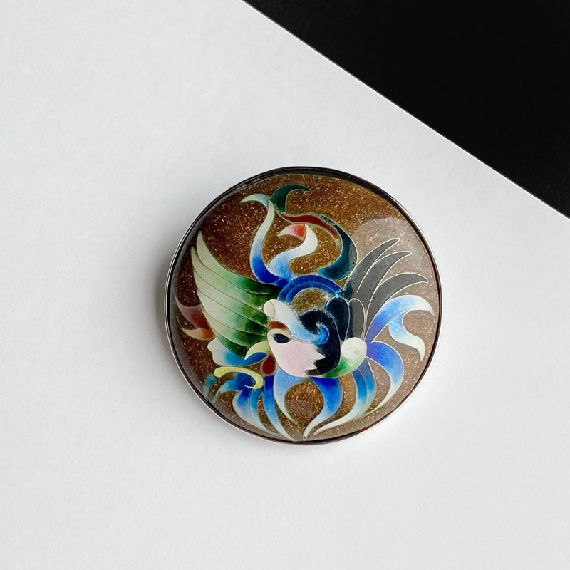 Phoenix Brown Cloisonne Brooch Sterling Silver Cloisonne Wired Cloisonne - 领带/领带夹 - 其他材质 咖啡色