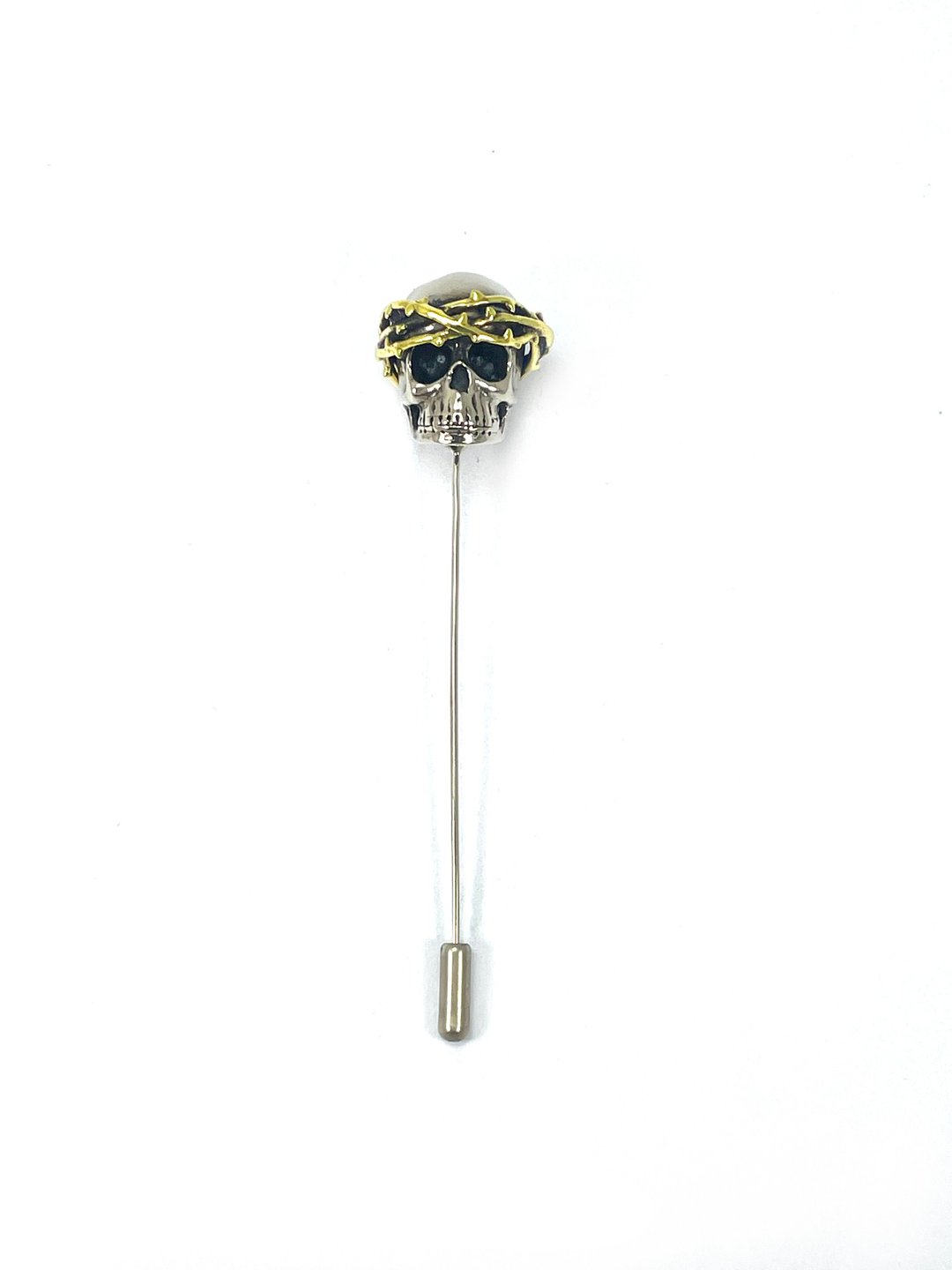 Golden Crown of Thorn Skull Lapel Pin. - 胸针 - 其他金属 银色