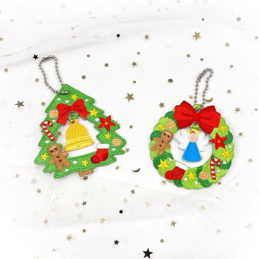 【刺绣吊饰】圣诞节 花环 花圈 造型吊饰 天使 铃铛 | Christmas - 钥匙链/钥匙包 - 绣线 