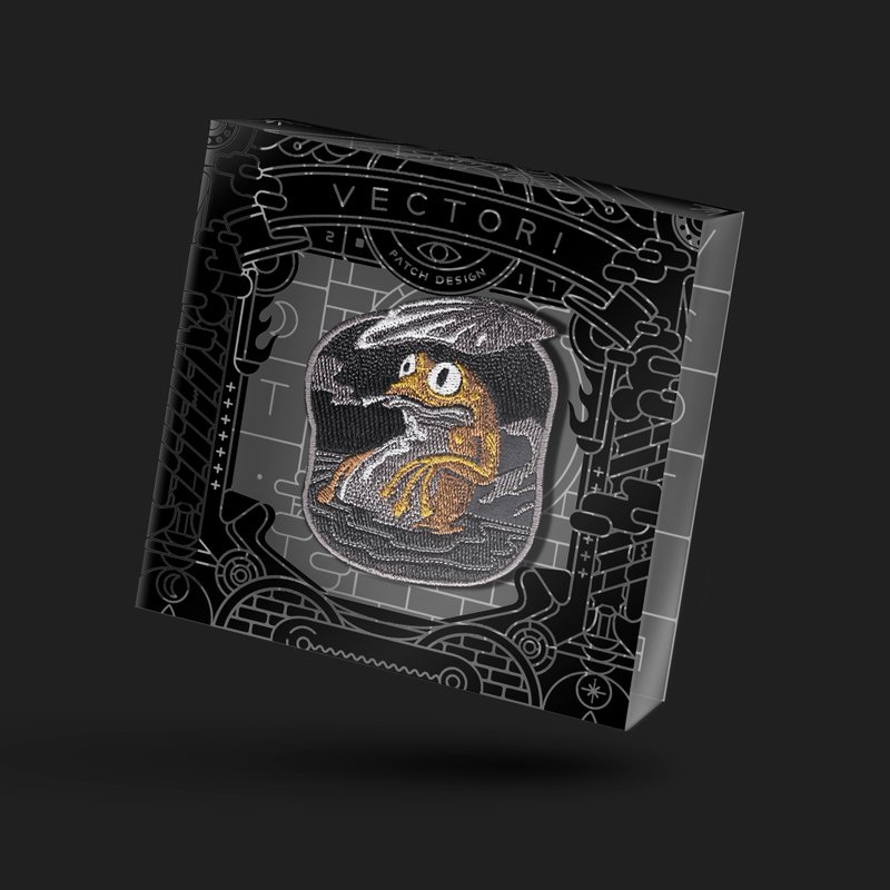 "FROG" IRON-ON PATCH DESIGN - 胸针 - 绣线 黑色