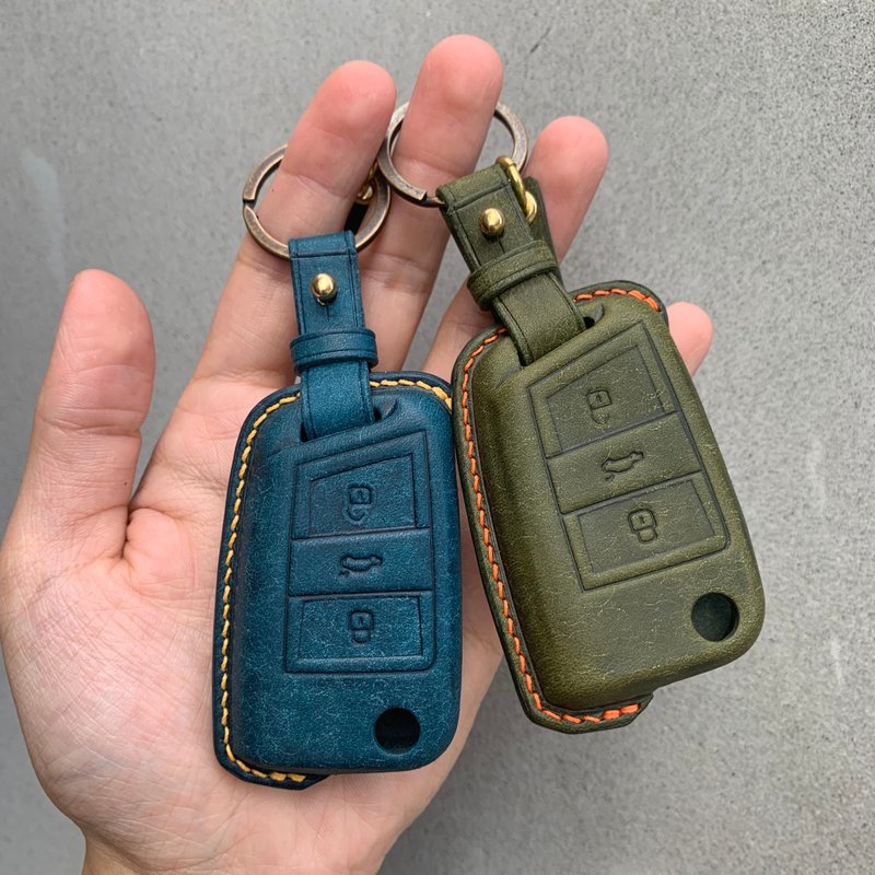 Skoda 磨砂油蜡 钥匙皮套 combi kamiq scala kodiaq fabia Karoq - 钥匙链/钥匙包 - 真皮 黑色