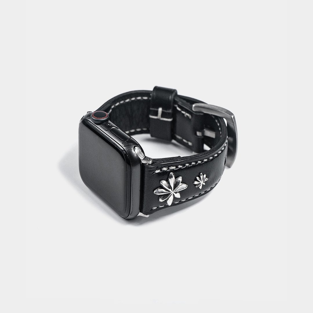 5-Star Concho Apple Watch Strap_Black_Ivory Stitch - 表带 - 真皮 黑色