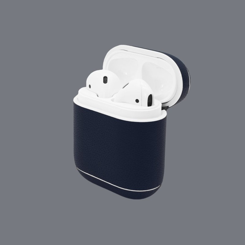 【换季特卖】真皮革深蓝色马卡龙AirPods收纳皮套/AirPod保护套 - 数码小物 - 真皮 蓝色