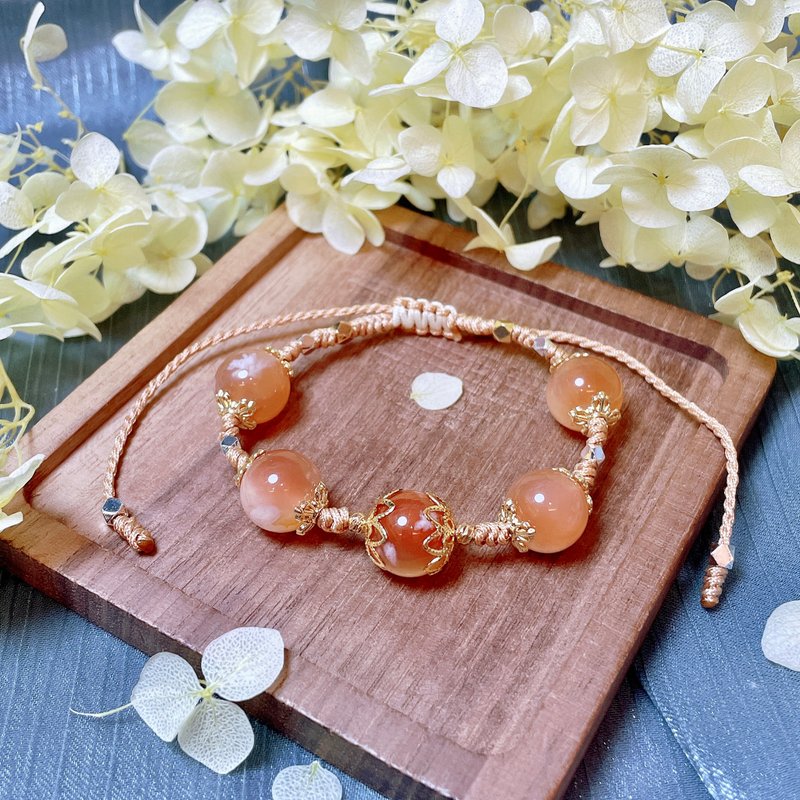 橘子果冻樱花玛瑙轻奢风格编绳手链 - 手链/手环 - 玉石 橘色