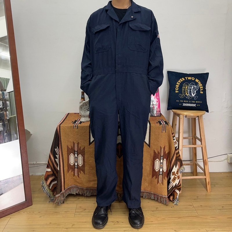 BULWARK 深蓝 长袖 连身工作服 古着 二手 布料硬挺 电绣布章 防 - 男士长裤 - 棉．麻 蓝色
