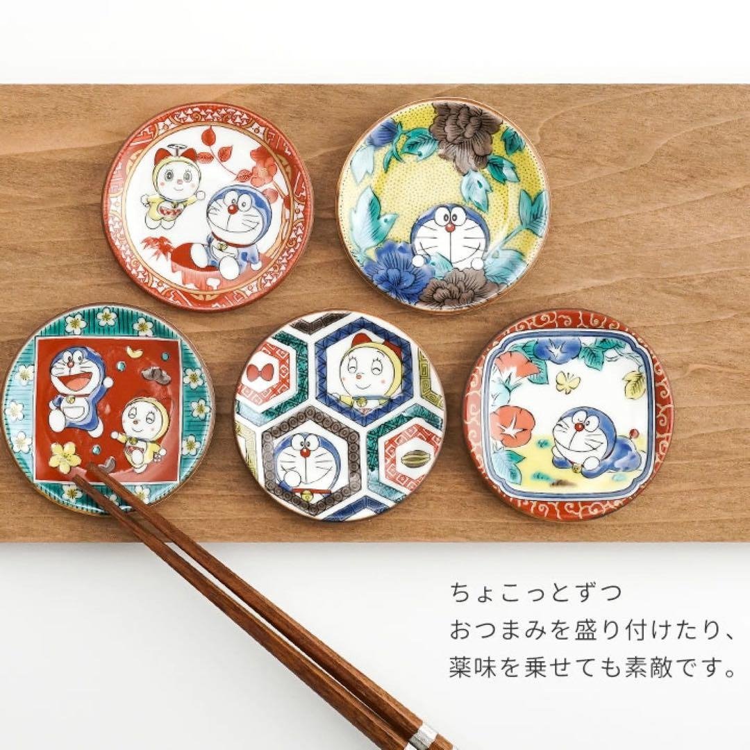 【绝版品】九谷烧 - 哆 A 梦联名豆皿组 (五入一组附收藏盒) - 摆饰 - 瓷 蓝色