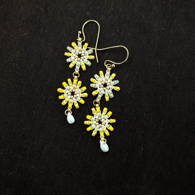 串珠编织耳环 黄英 - 耳环/耳夹 - 其他材质 黄色