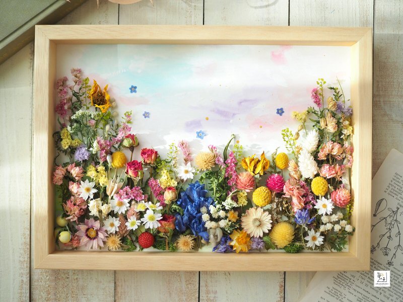 春日花庭 干花与水彩复合媒材画框 A4 | 生日 居家装饰 - 干燥花/捧花 - 植物．花 多色