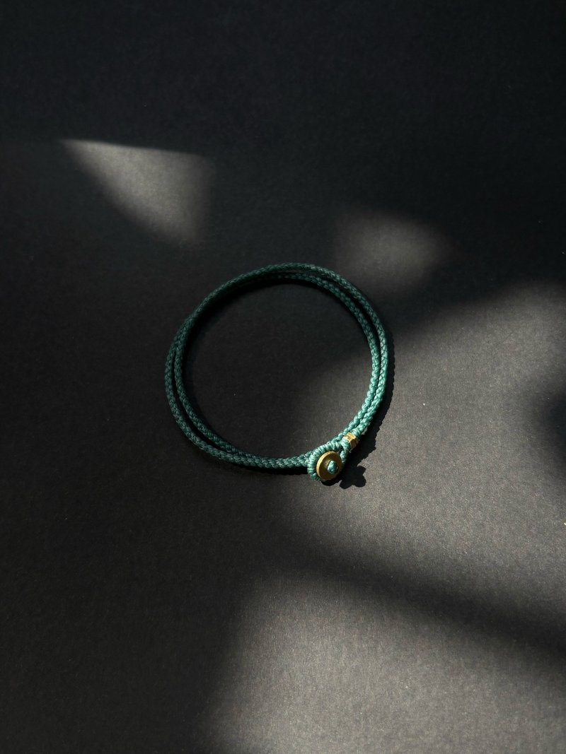 Midjill原创 简约中性复古气质墨绿色手工编织铜元素双层叠戴手绳 - 手链/手环 - 其他材质 