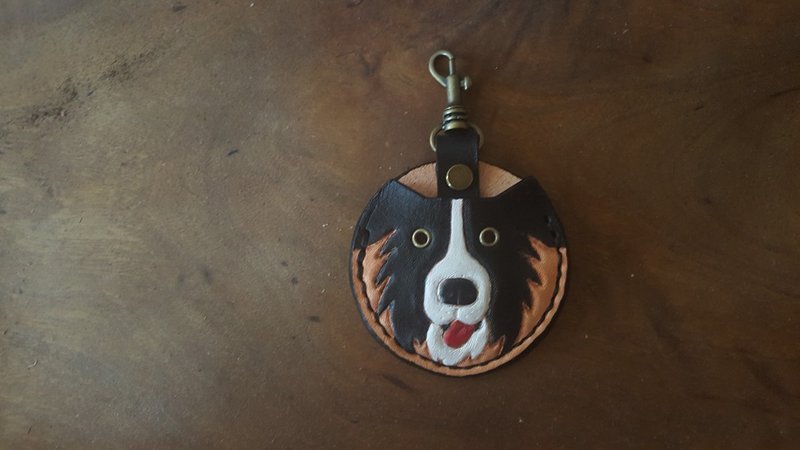 可爱边境牧羊犬 gogoro 钥匙纯牛皮皮革套 - 钥匙链/钥匙包 - 真皮 黑色