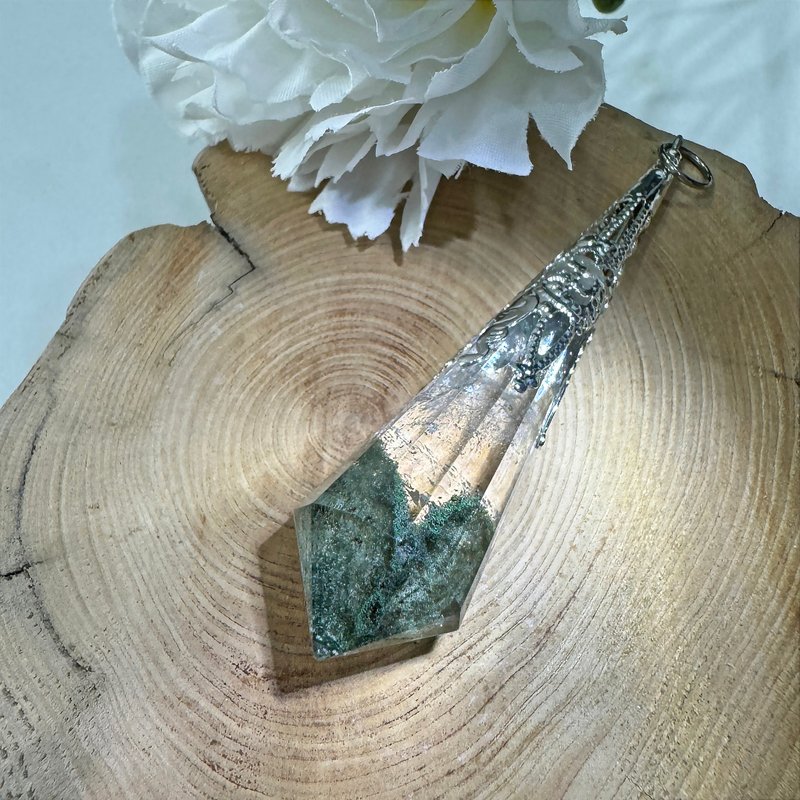 No.33 聚宝盆 爱心钻石型 透亮抹茶绿 绿幽灵 彩虹光 水晶灵摆 - 项链 - 水晶 透明