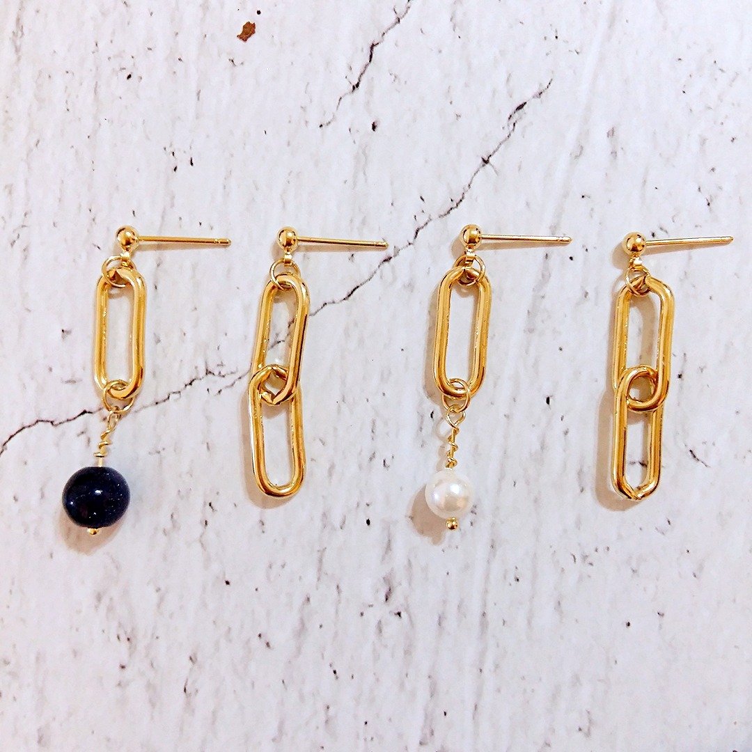 ::甜蜜邂逅系列:: 浪漫珍珠星空蓝不对称耳环耳钉 / Sweet Encounter Asymmetric Earrings, Valentine Gift - 耳环/耳夹 - 其他金属 