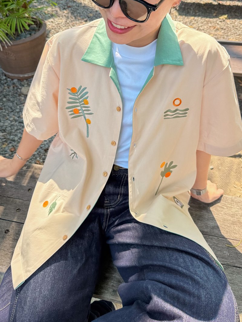 夏威夷棉衬衫 Casual Hawaii Shirt : Tropical Mint Green - 女装衬衫 - 棉．麻 绿色