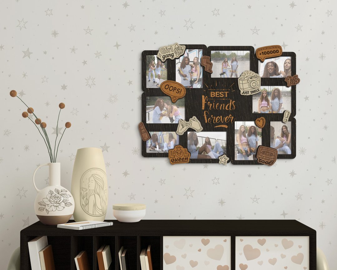 Custom color best friends forever photo frame collage Engraved friendship decor - 墙贴/壁贴 - 木头 多色