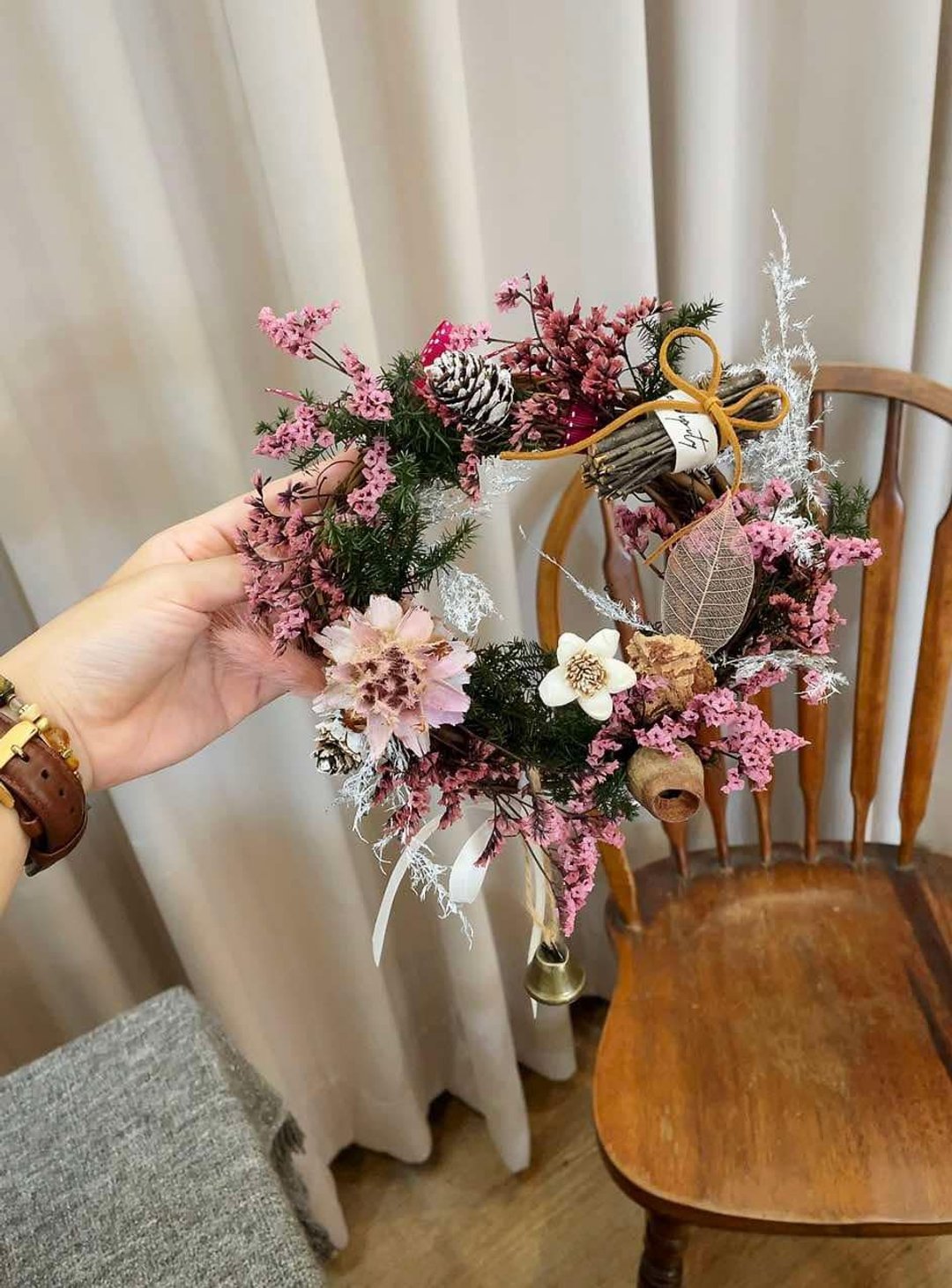 永生干燥花圈【粉花圈】 开幕花礼 乔迁花礼 入厝花礼 圣诞花圈 - 干燥花/捧花 - 植物．花 