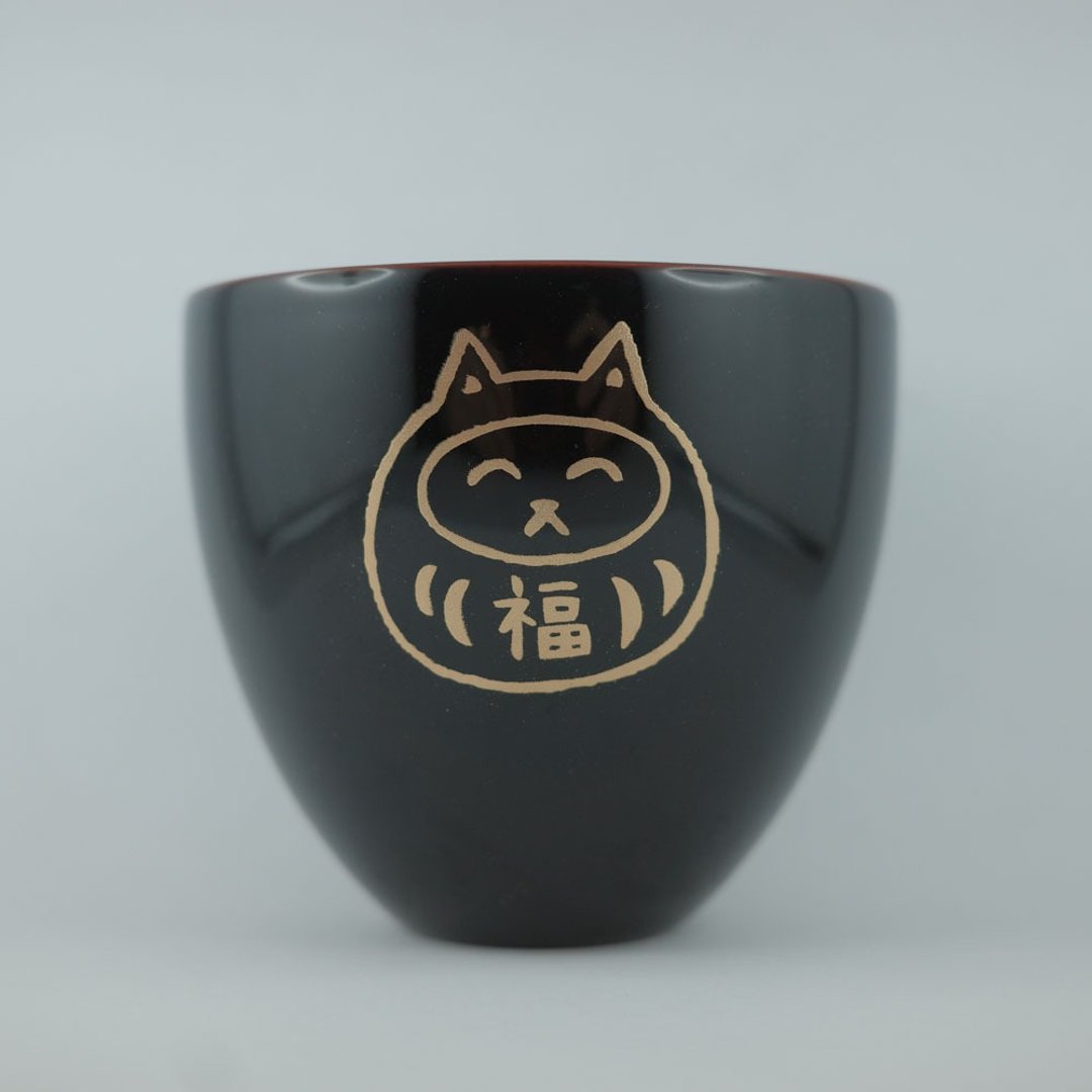 越前漆器 猫达摩 福气满满万用杯 附手写桐木箱 - 其他杯子 - 树脂 黑色