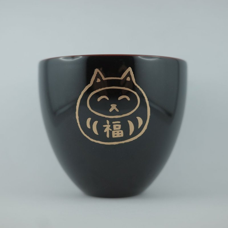越前漆器 猫达摩 福气满满万用杯 附手写桐木箱 - 其他杯子 - 树脂 黑色