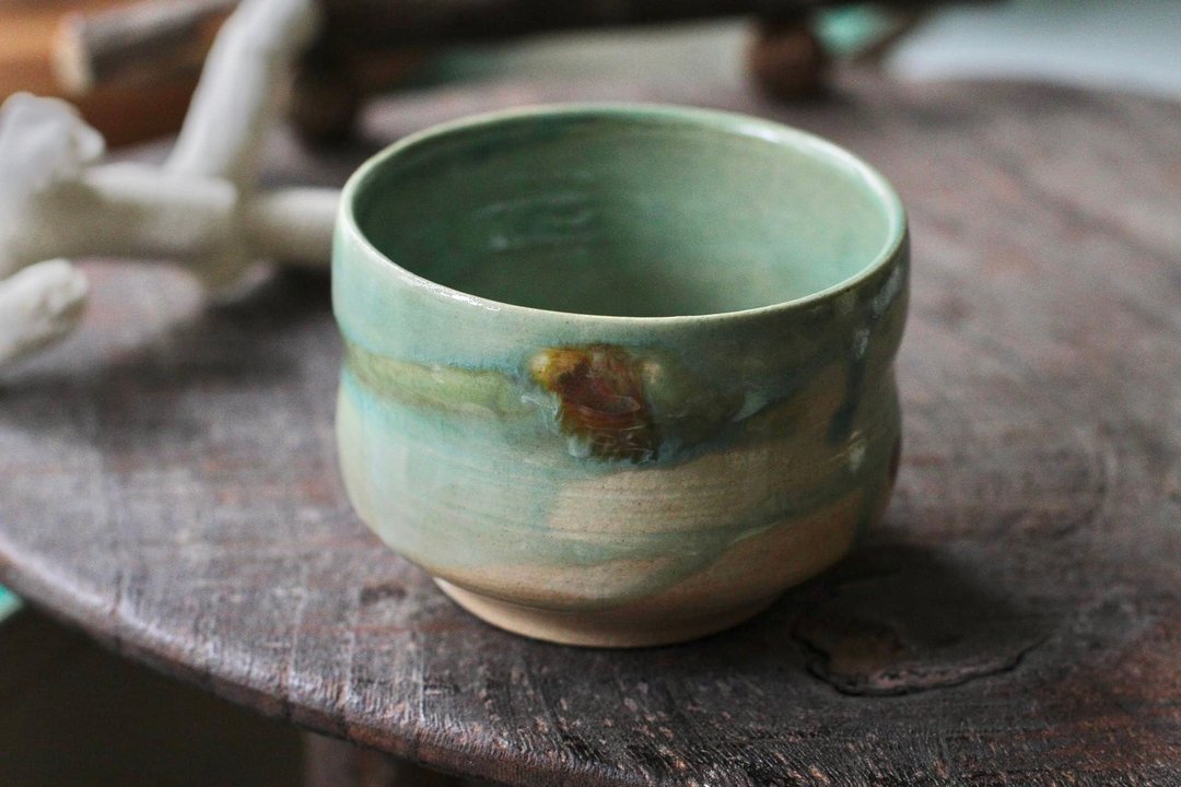 那天的海手拉坏陶杯/茶杯/酒杯 - 茶具/茶杯 - 陶 绿色