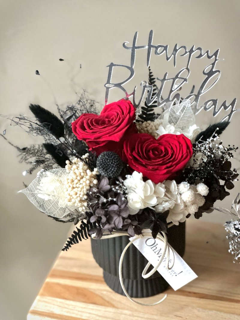 玫瑰之心 闪耀黑 永生桌花盆花摆设 - 干燥花/捧花 - 植物．花 黑色