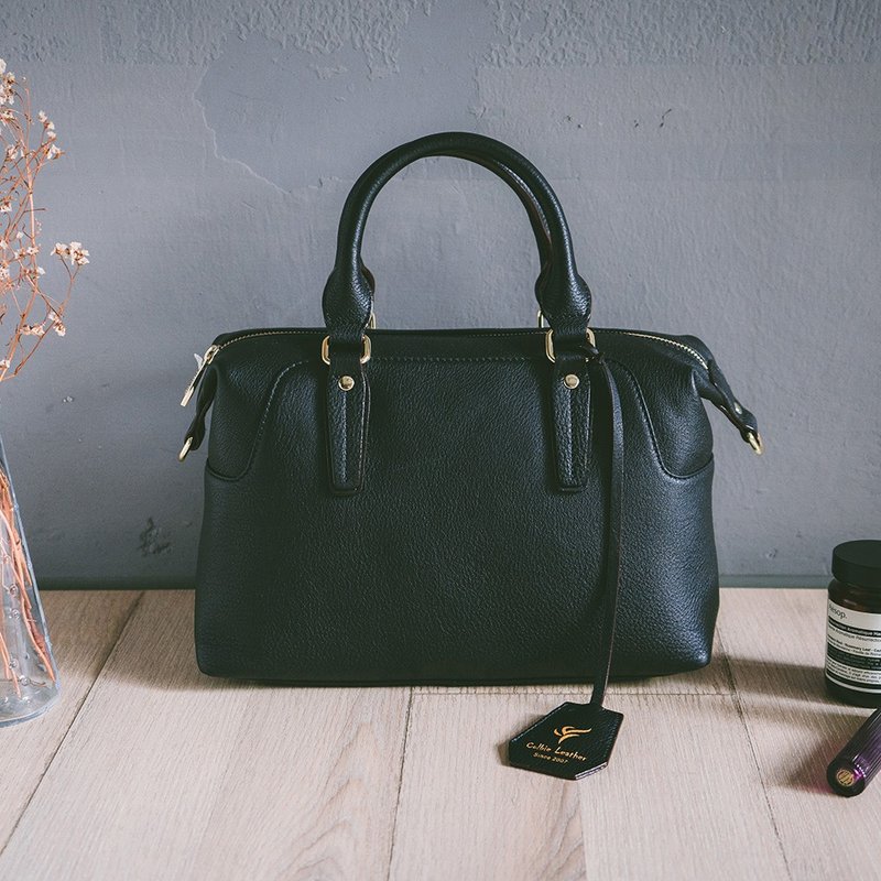 优雅真皮波士顿包 22245 黑 - 侧背包/斜挎包 - 真皮 黑色