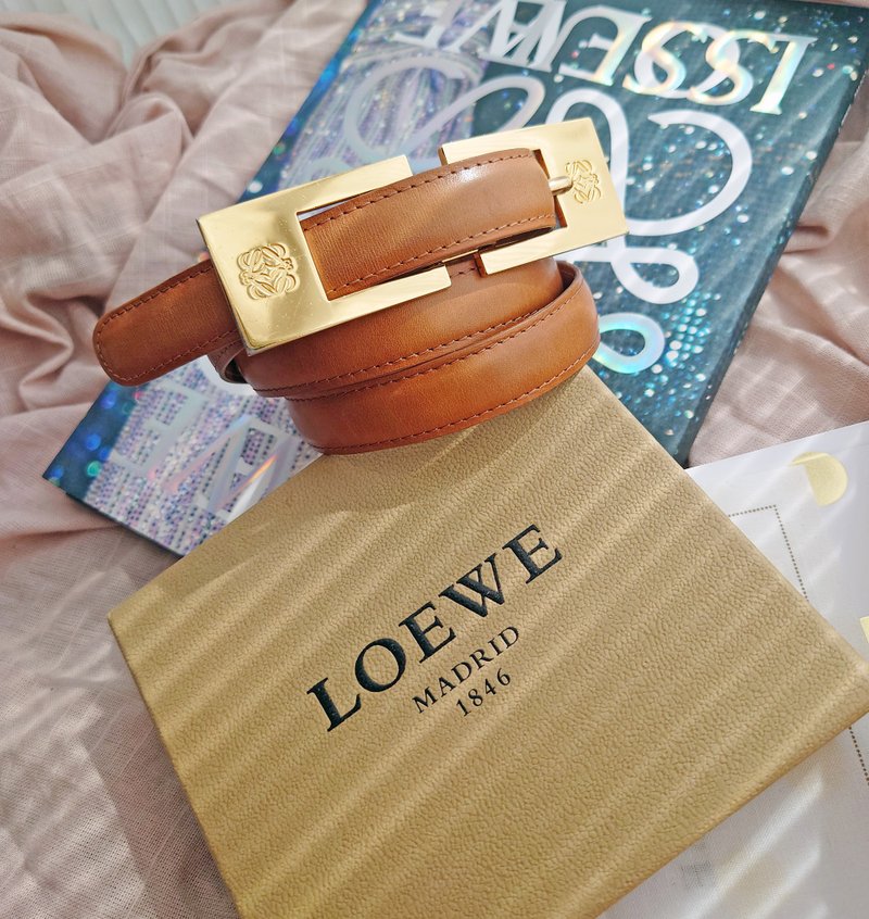 中古孤品 正版附盒 Loewe 纳帕 皮革 金棕 vintage 腰带皮带 belt - 皮带/腰带 - 真皮 咖啡色