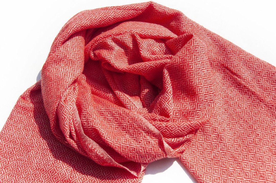 喀什米尔Cashmere 针织围巾 纯羊毛围巾 手织围巾 编织围巾-红色 - 围巾/披肩 - 羊毛 红色
