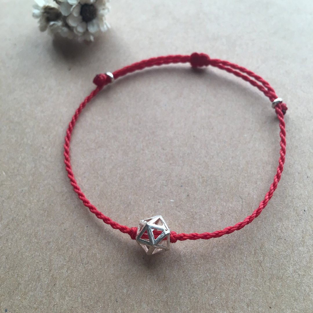 立体几何星星 巴西蜡线/纯银/编织手链/925 silver bracelet/脚链 - 手链/手环 - 其他金属 红色