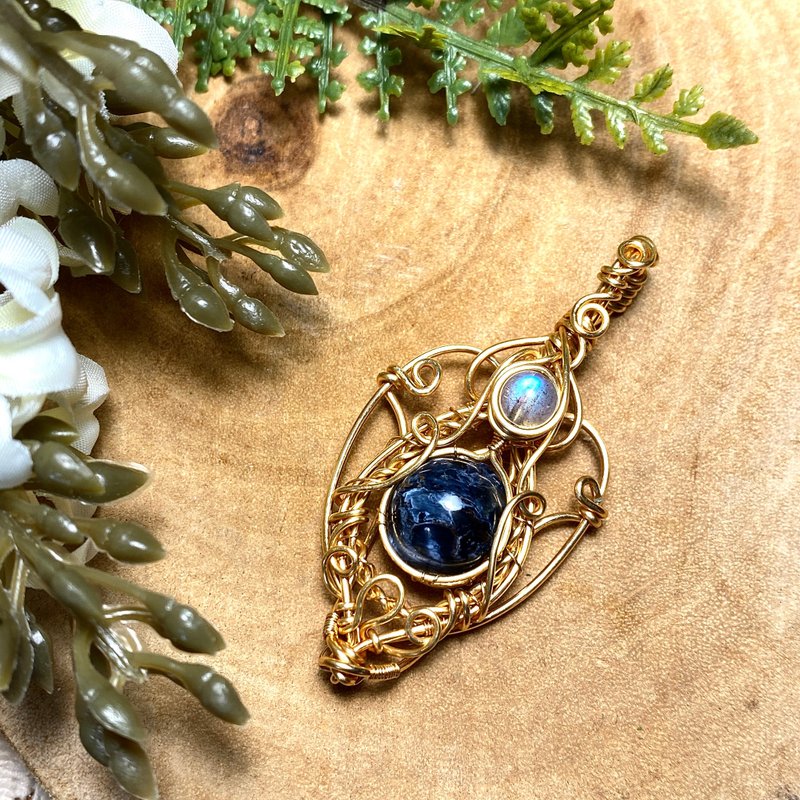 能量水晶项链-轻拥-彼得石、水晶灵摆项链 - 项链 - 石头 蓝色