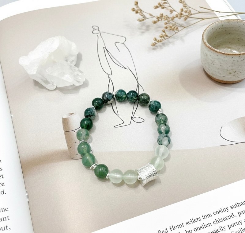 Ops Moss Agate bracelet - 水草玛瑙/葡萄石/纯银/心轮疗愈/手链 - 手链/手环 - 宝石 绿色