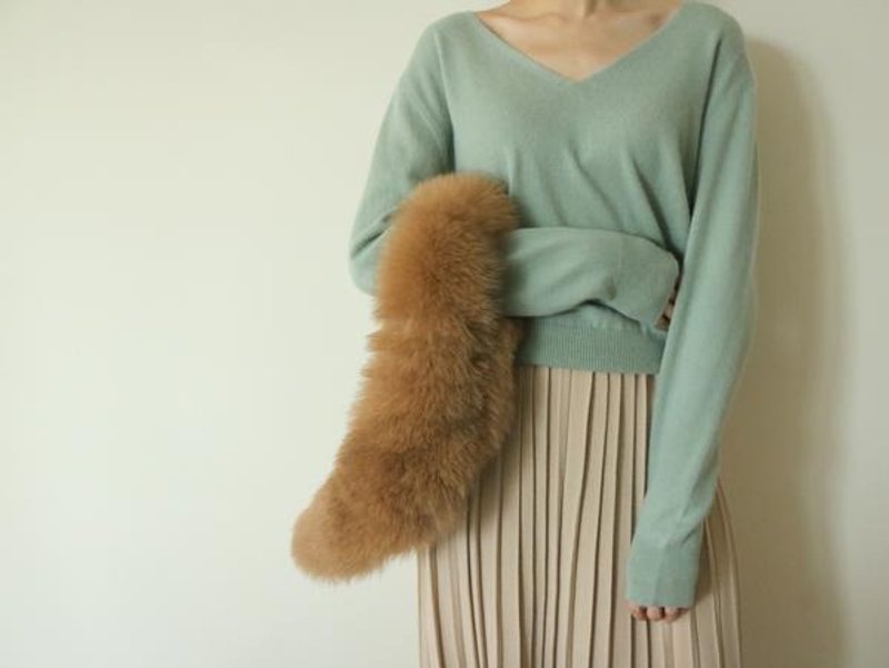 早春小清新薄荷绿喀什米尔羊绒羊毛 V领毛衣 - 女装针织衫/毛衣 - 羊毛 