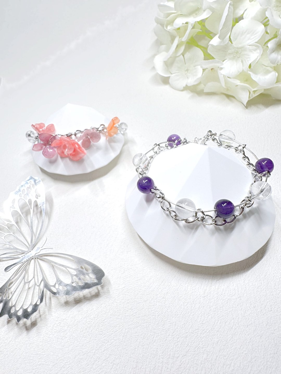 紫水晶 Amethyst + 白水晶 Clear Quartz 手链 - 手链/手环 - 水晶 