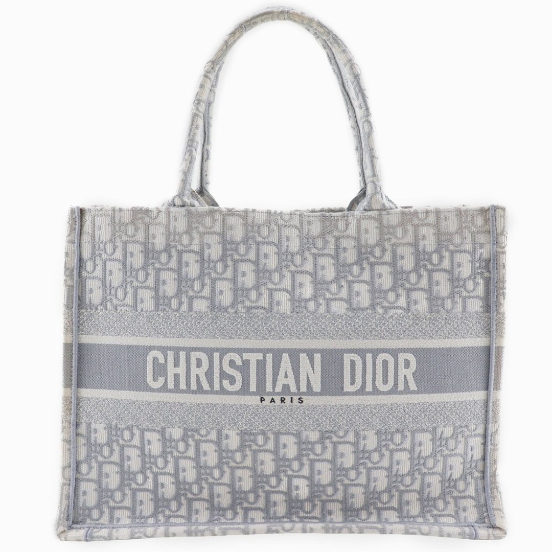 【日本直送】Christian Dior 迪奥 Book Tote 中型款 托特包 Oblique 刺绣款 棉质 浅灰色 女性【二手】 - 手提包/手提袋 - 棉 灰色