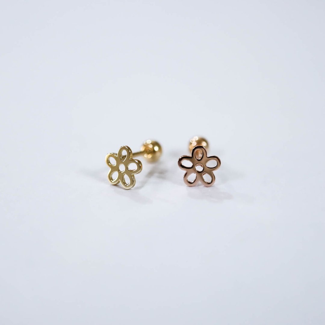 转珠 14K 篓空小花耳环 锁珠耳环 可戴洗澡 - 耳环/耳夹 - 贵金属 