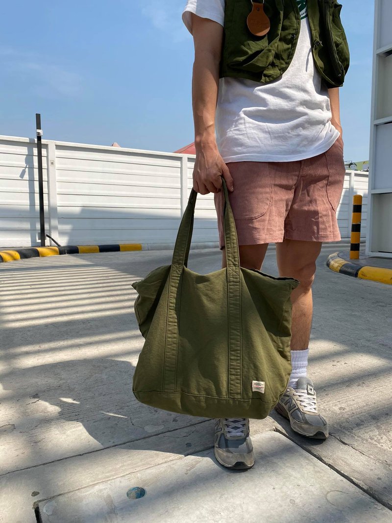 New Olive Soft Tote with zipper/ Fitness Bag/ Grocery Bag/ Beach Bag Size L - 手提包/手提袋 - 棉．麻 绿色
