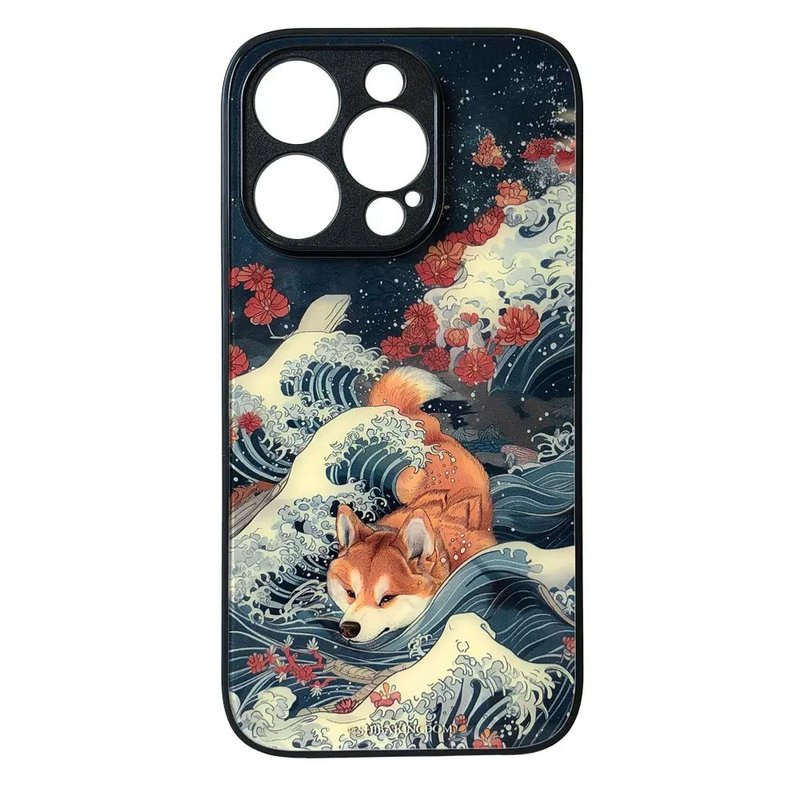 冲浪柴犬浮世绘 01 强化玻璃 iPhone Samsung 保护壳 - 手机壳/手机套 - 塑料 黑色