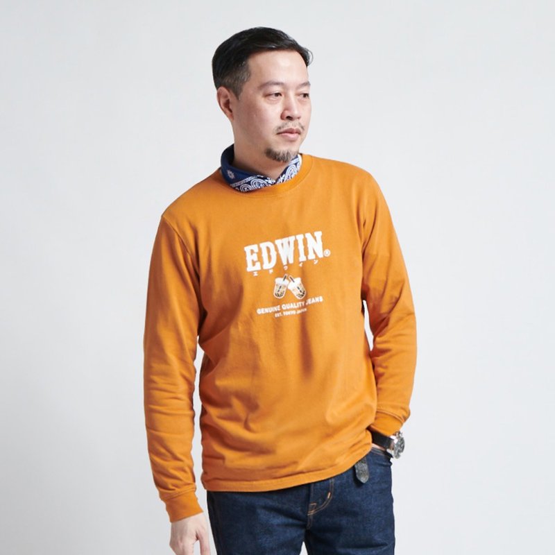 EDWIN 男女装 东京散策系列 珍珠奶茶长袖 T 恤 (黄褐色) - 男装上衣/T 恤 - 棉 橘色