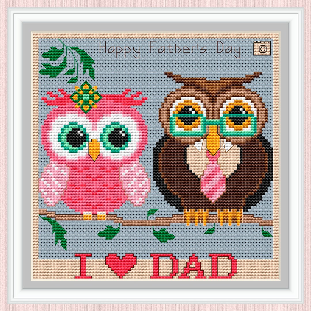 Father's Day Cross Stitch Pattern | Two Owls | - 手工艺教程/工具书 - 其他材质 