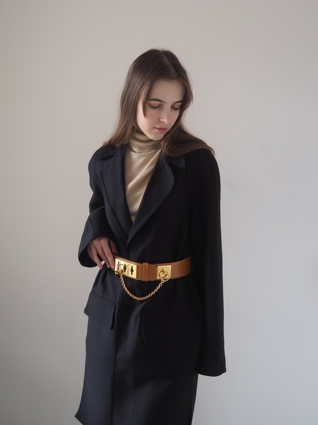 CELINE 赛琳 锁头皮带 75 棕色 金色 古董 - 皮带/腰带 - 真皮 咖啡色