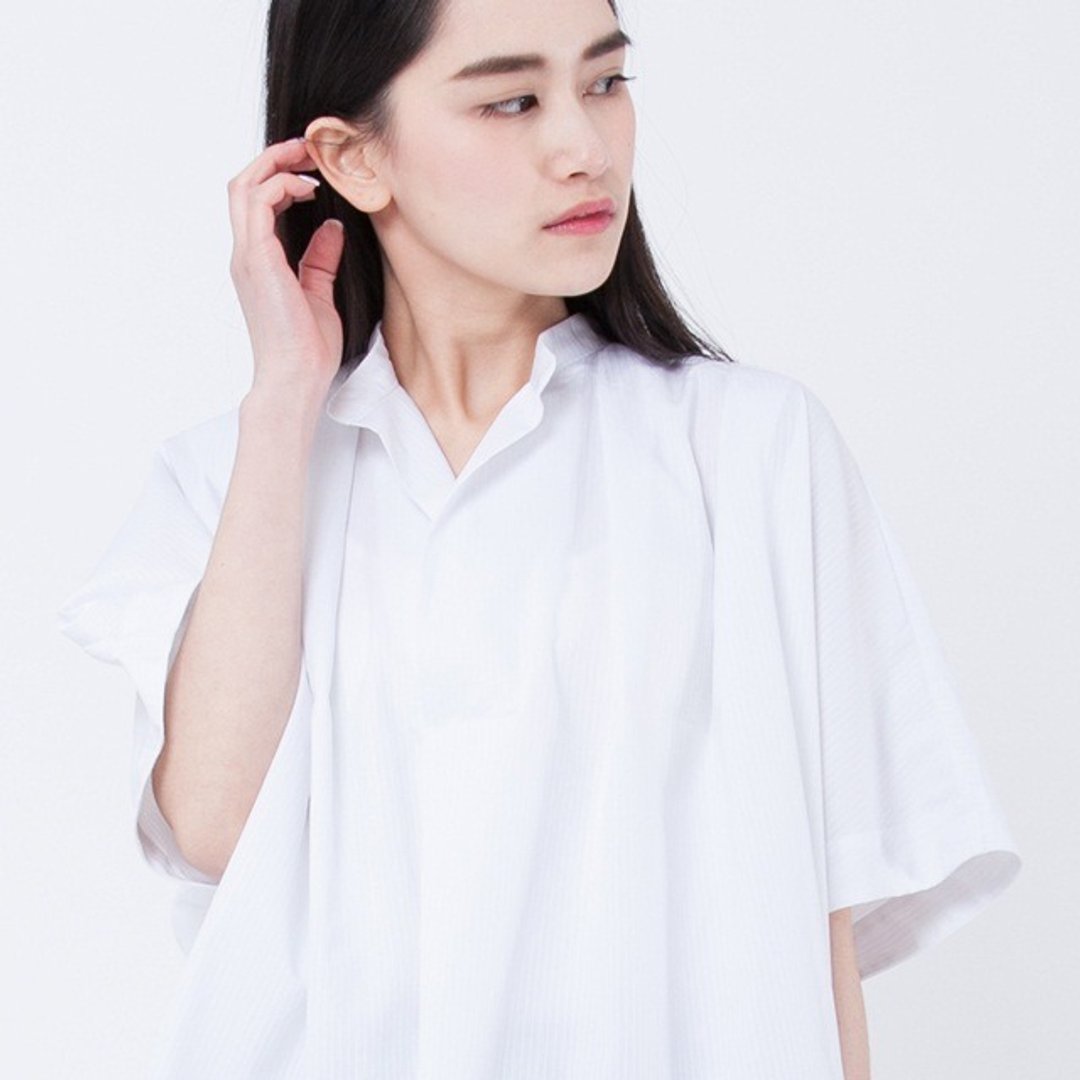 Manda 蔓塔宽版上衣/白直条 - 女装上衣 - 棉 白色