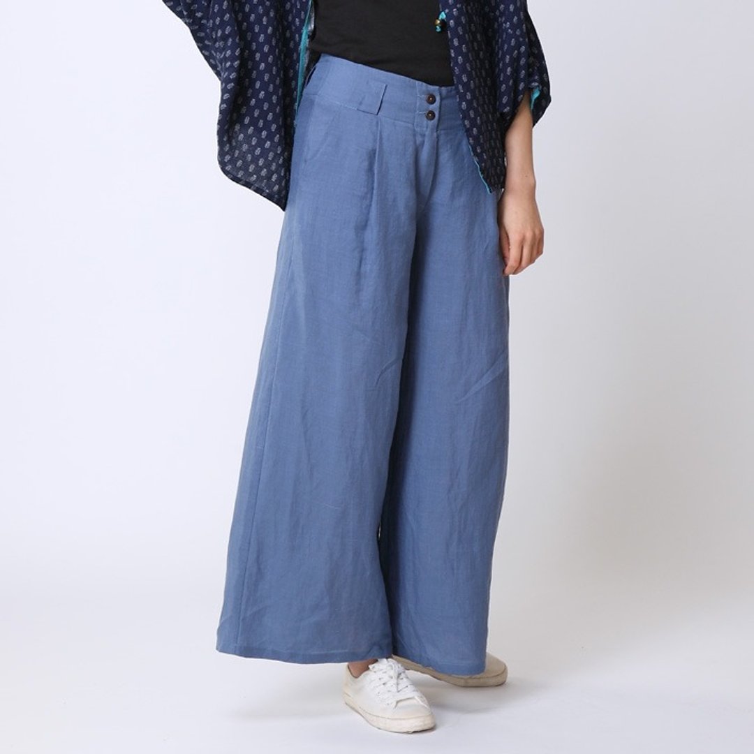 不服 苧麻闊腿褲夏天寬松阔腿長褲 防曬透氣   淺藍   P151205 - 女装长裤 - 棉 蓝色