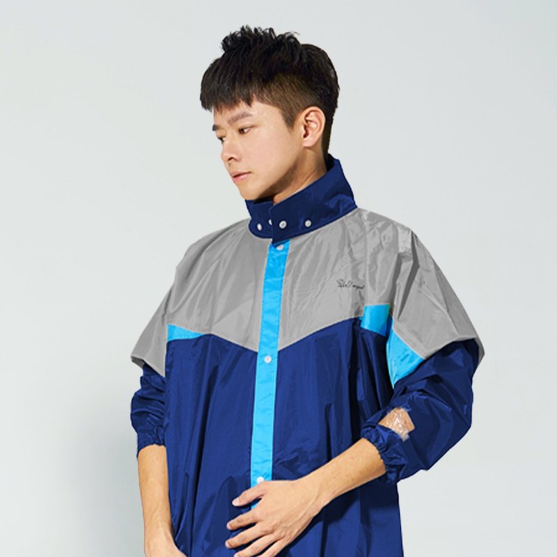 双龙加厚抗磨爵色夜光前开雨衣(拉链连身雨衣)-海军蓝 - 雨伞/雨衣 - 防水材质 蓝色