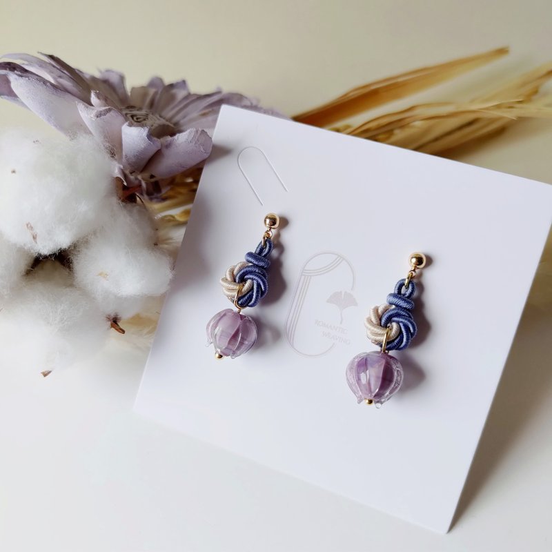 绕线编织结艺耳环 / 曼陀罗结 / 琉璃珠 - 耳环/耳夹 - 其他人造纤维 紫色