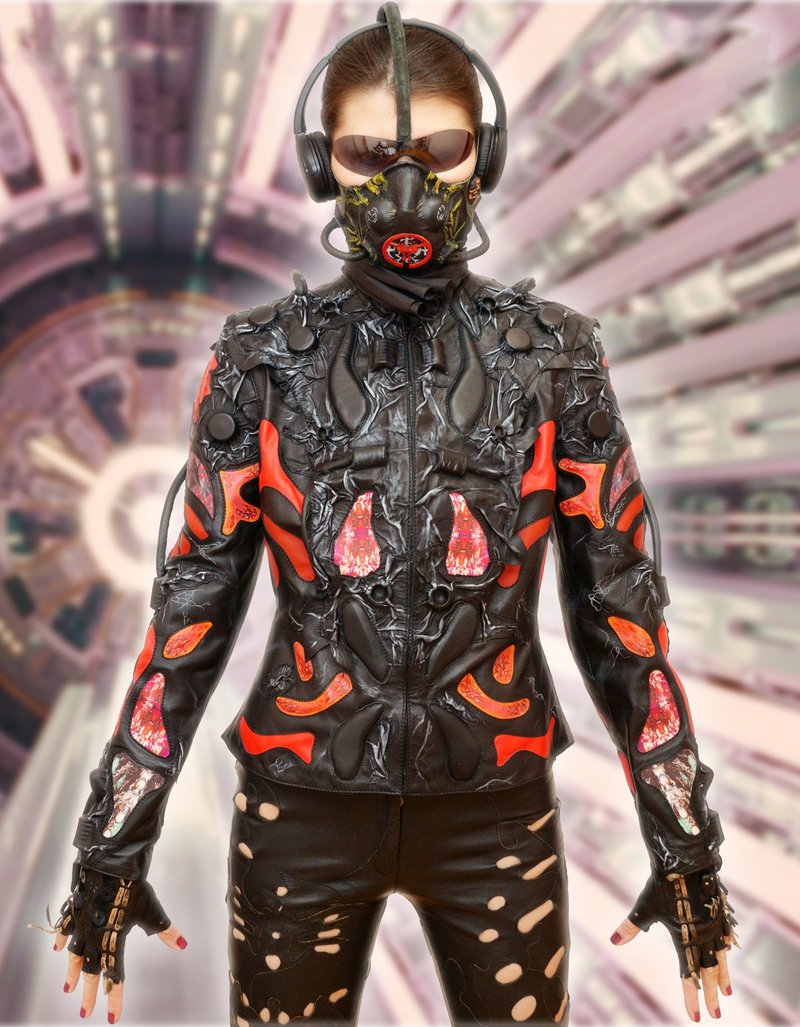 Unique Handmade real leather jacket black red/ futuristic/ cyberpunk style. - 女装休闲/机能外套 - 真皮 多色