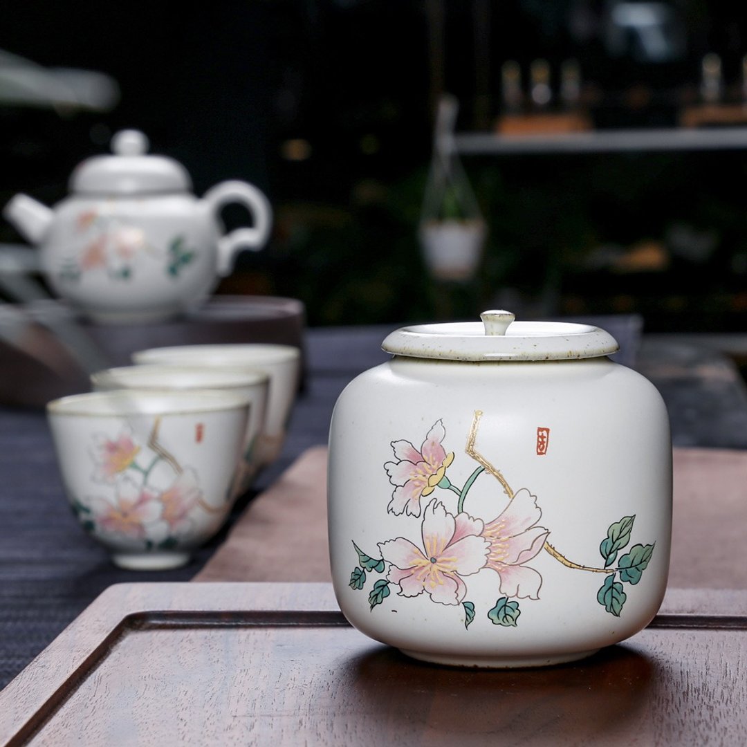 汝黄釉山茶花-保存罐(220ml) - 茶具/茶杯 - 陶 白色