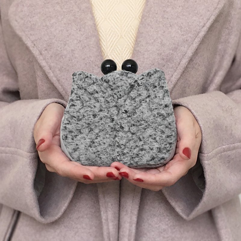 鬱金香 短款钱包 短夹 皮夹 小废包 口金包 银包 黑色小香风 - 皮夹/钱包 - 羊毛 黑色