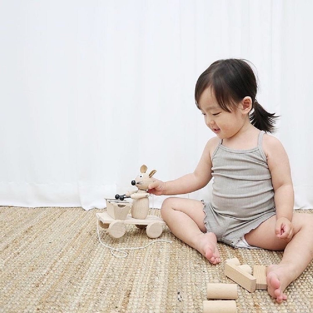韩国细肩带荷叶边下摆弹力舒适居家服套装 Petit Set - 童装上衣 - 其他材质 