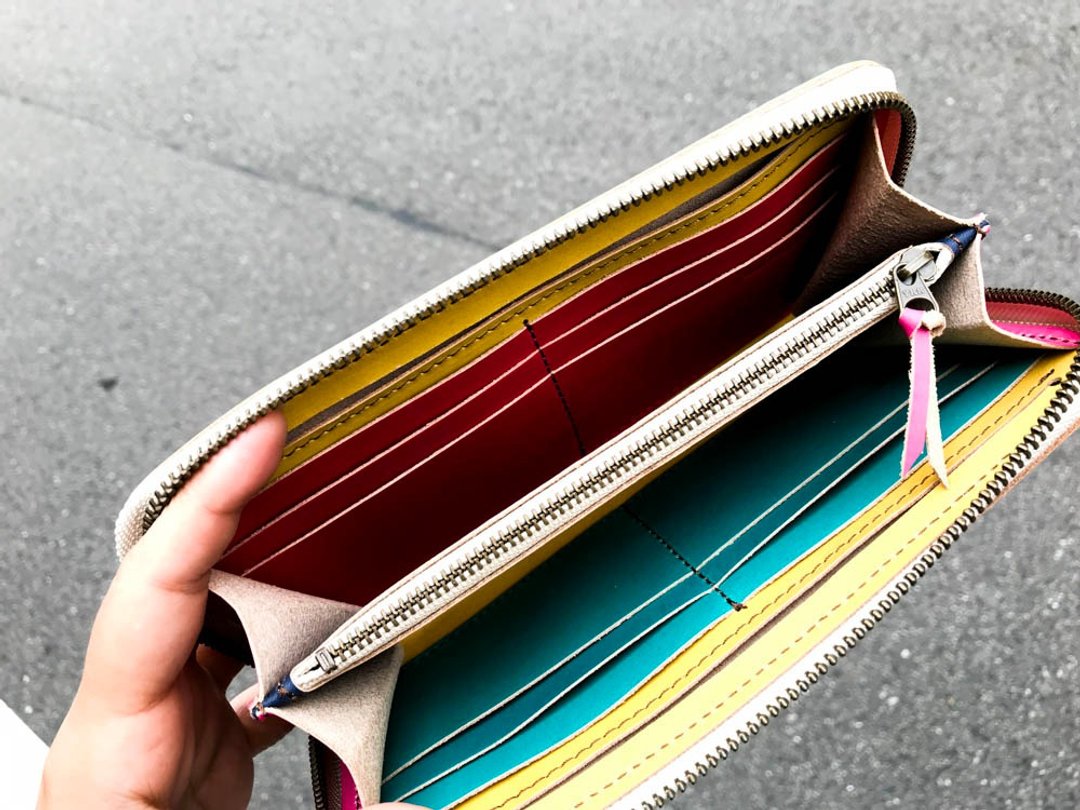 ROUND Outdoor colorful round zip wallet Smartphone is also OK RZW-GYRT-NPP-B - 皮夹/钱包 - 真皮 绿色