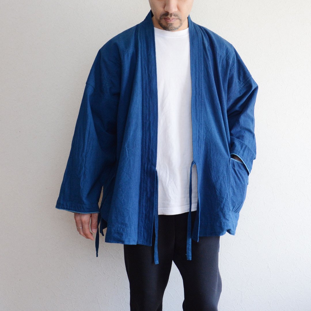 作务衣 男士 靛蓝染 棉质 蓝染 和服 外套 改造素材 手工 Japan Vintage 布料 - 男装外套 - 棉 蓝色