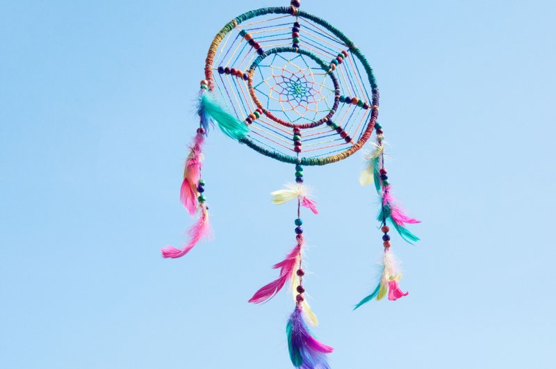 情人节 手工编织棉麻彩虹色捕梦网吊饰/波希米亚-星辰段染宇宙系 - 摆饰 - 棉．麻 多色