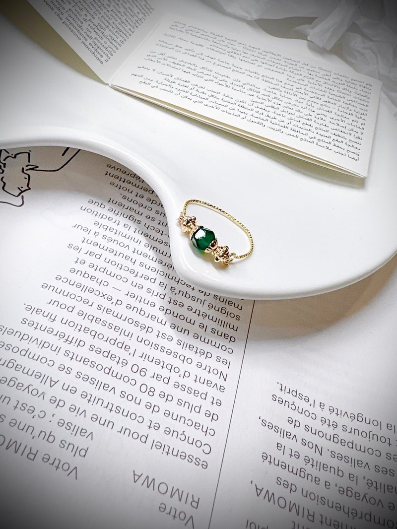 C&W 天然多切角祖母绿玛瑙18k金戒指 - 戒指 - 半宝石 绿色